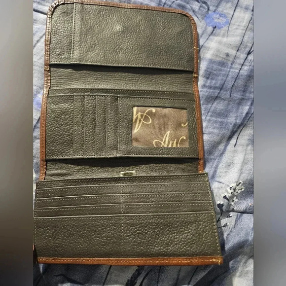 Rustic Hand Tooled Western Genuine Leather Wallet Checkbook  American West - Picture 5 of 5